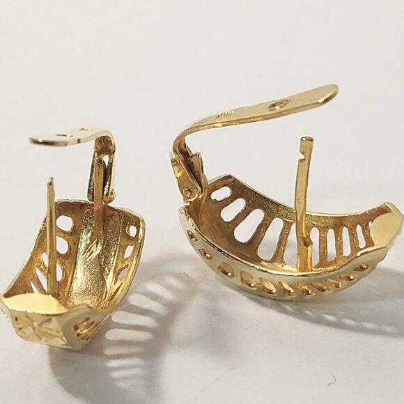 VTG Tested* 14K Solid Gold Geometric Diamond Cut latch Back Stud Earrings Signed - Picture 12 of 16